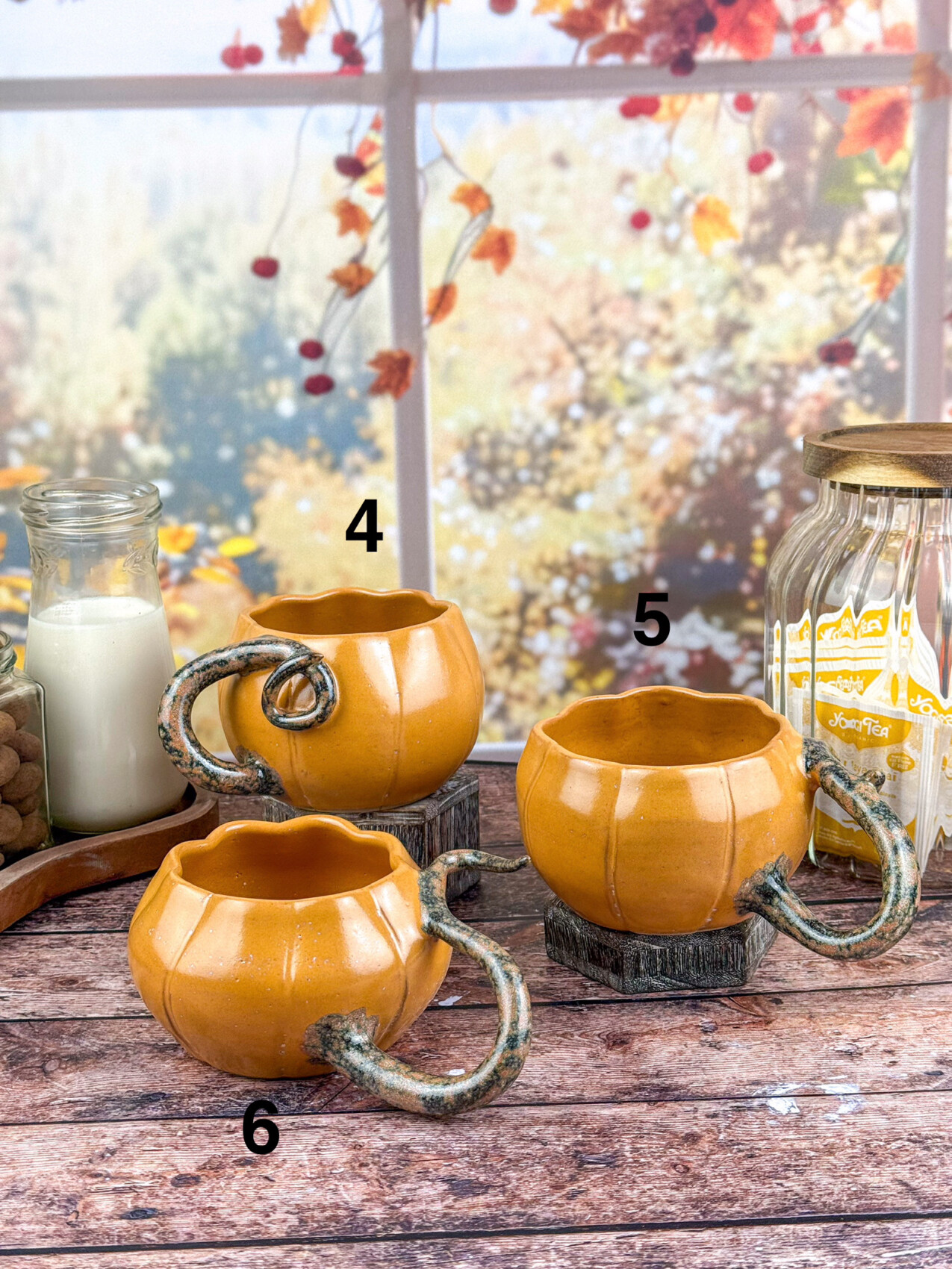 Drop d'automne collection citrouilles, tasses en grès émail Octobre orange épicé